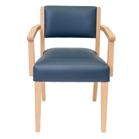 Sturdy kitchen dining chair with high back support. Florence navy blue wooden chair with upholstered seat 