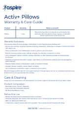Activ+ Pillows Warranty and Care Guide